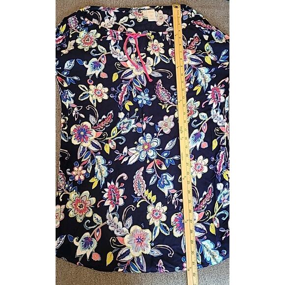 Anne Cole Tie Neck Bell Sleeve Shift Dress Navy Floral XS Tunic EUC - Picture 8 of 8